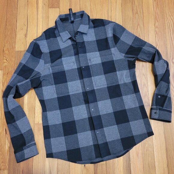 Lululemon Soft Knit Overshirt Medium M Men's Check Plaid Black Graphite Buffalo - Picture 1 of 5